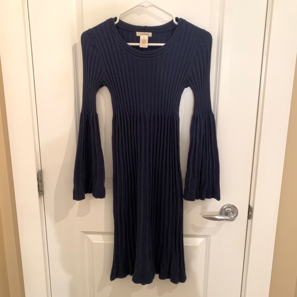 Max Studio Blue Ribbed Long Sleeve Sweater Dress Bell Sleeves Size XS - Picture 1 of 11